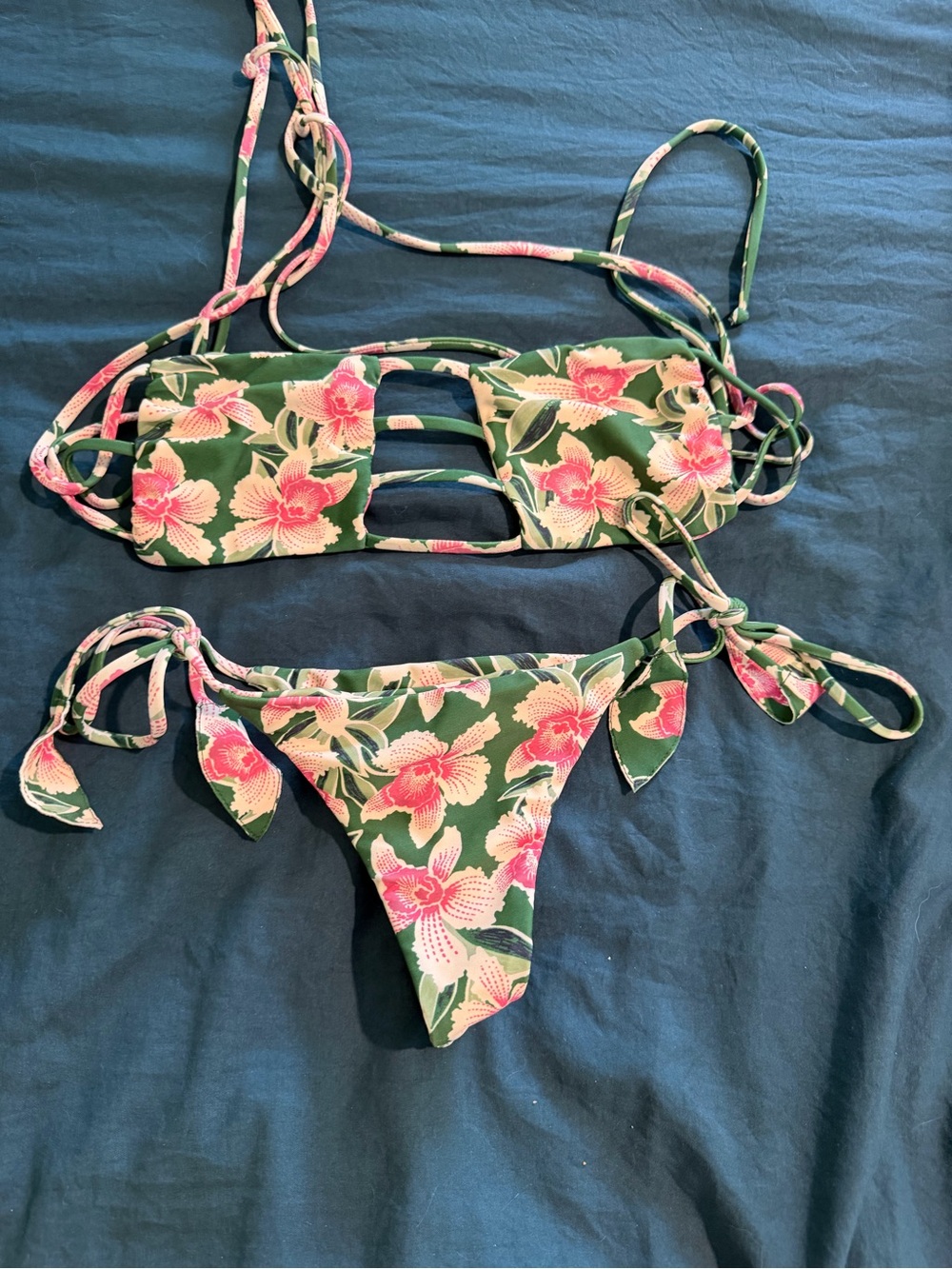 Benoa Swim Green Floral Bikini with Pink Flowers